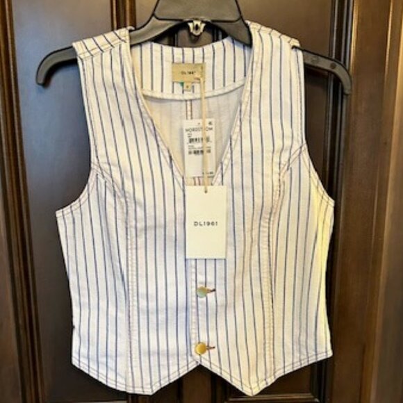 DL1961 Nautical Stripe Vintage Denim V-Neck Vest - Picture 1 of 13